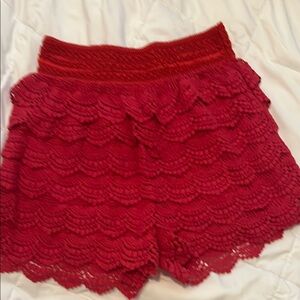 Elegant Red Lace Women's Shorts L
